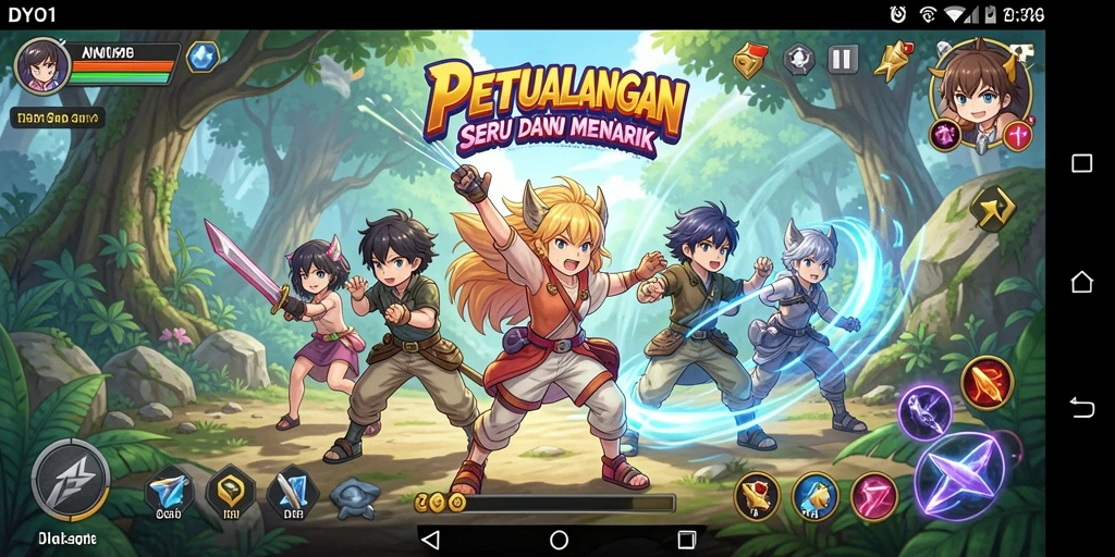 Tampilan gameplay dari DYO1 dengan karakter anime beraksi.