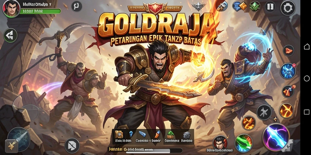Screenshot gameplay GOLDRAJA yang menampilkan pertarungan mendebarkan.