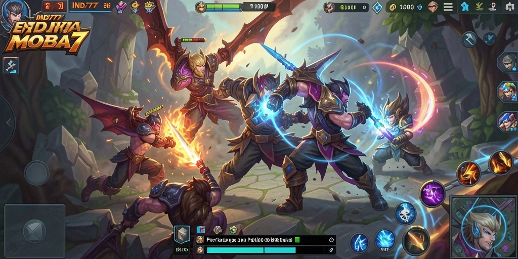 Tangkapan layar gameplay seru dari IND777 MOBA dengan pertarungan epik.