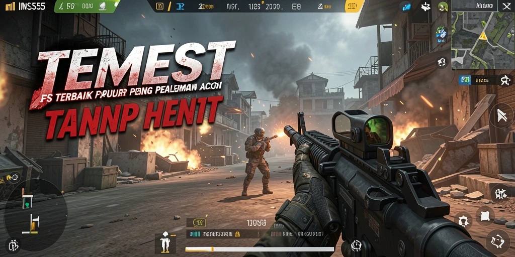 Gameplay INS55 yang intens dengan aksi tembak-menembak seru.