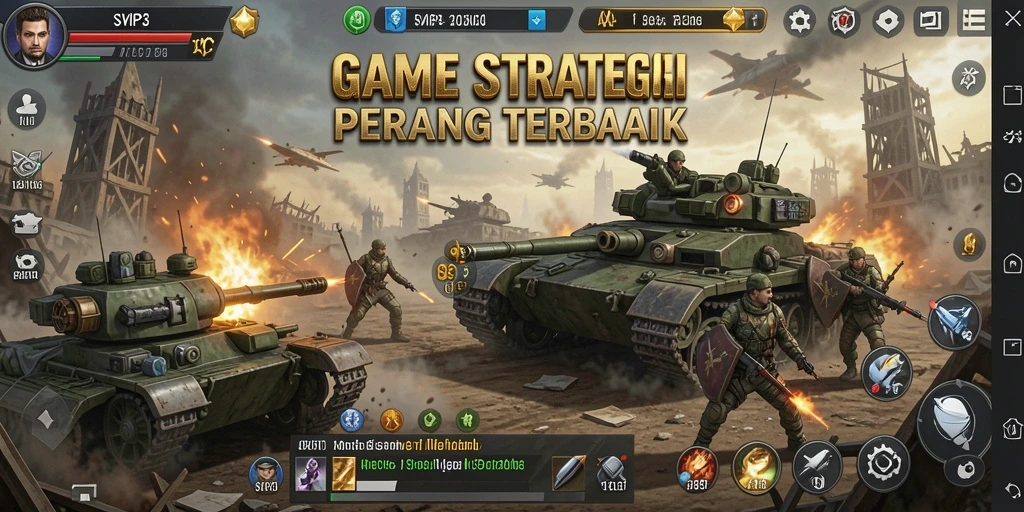 Tampilan layar gameplay SVIP3 dengan pertempuran strategi yang intens.