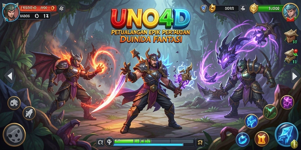 Tampilan pertarungan epic di dunia fantasi UNO4D.